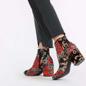 Public Desire Floral Velvet Ankle Boots
